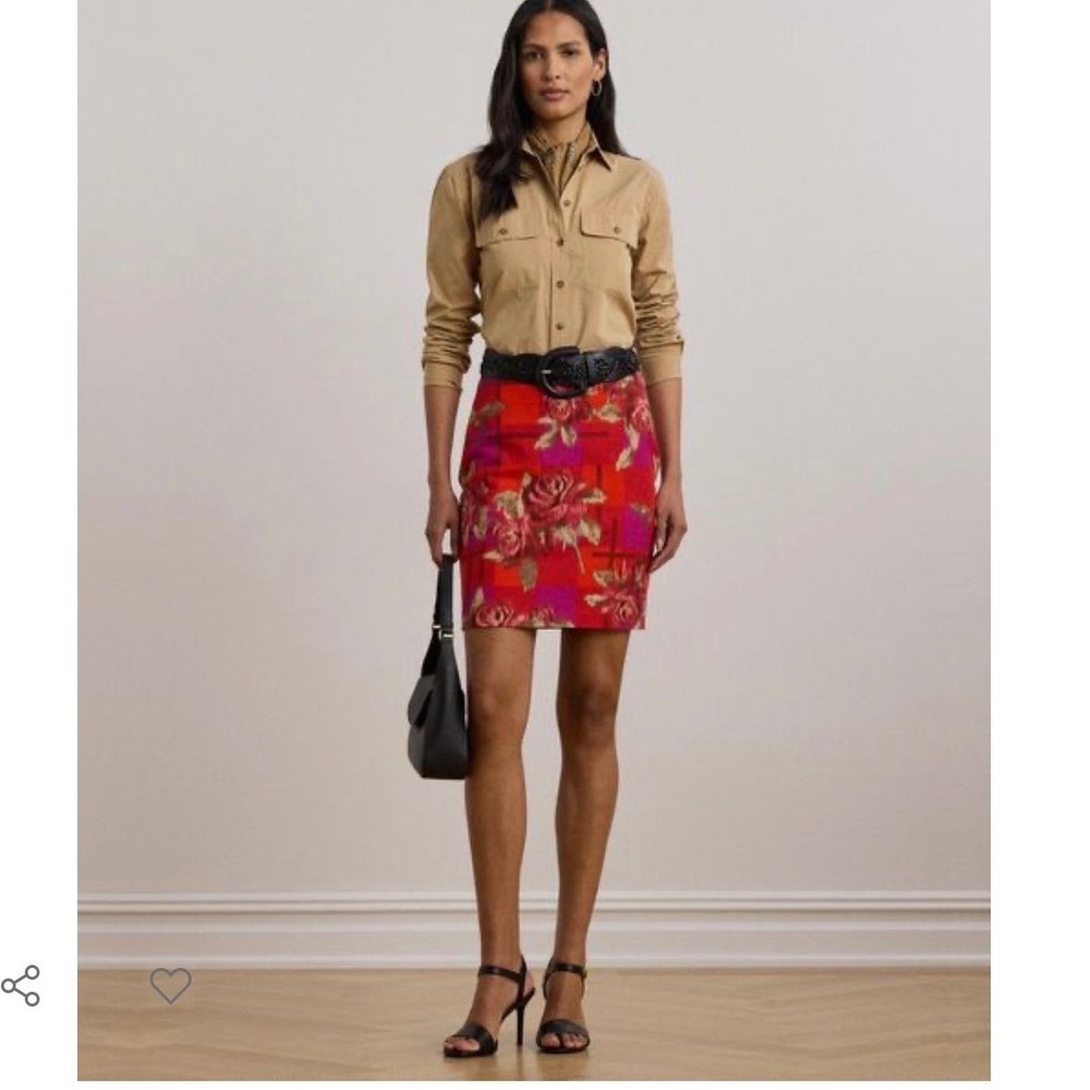 Lauren Ralph Lauren Floral Linen‎ Cotton Pencil Miniskirt Red Pink Multi 6